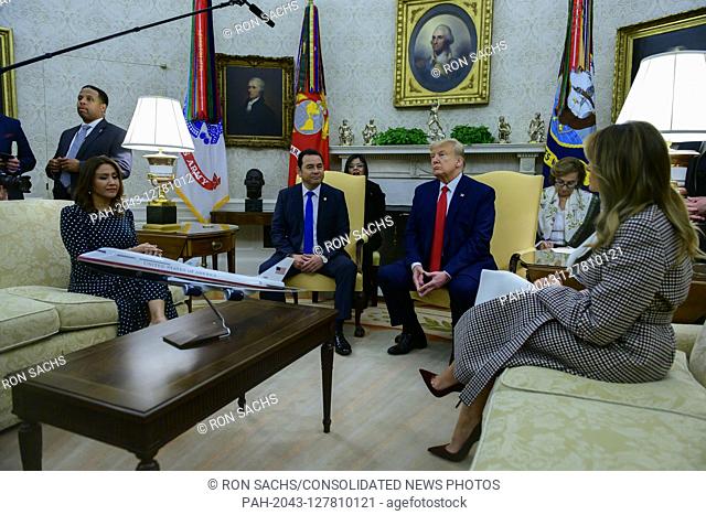 United States President Donald J. Trump and First lady Melania Trump welcome President Jimmy Morales and Mrs. Hilda Patricia Marroquín Argueta de Morales of the...