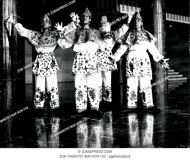 Jul. 07, 1968 - Ecuador: A dance group from Otavalo shows their typical and traditional dances. They are dressed in costumes from which the groups name...