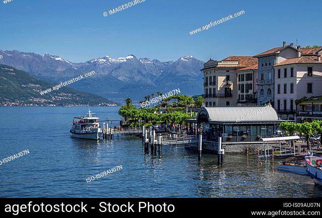 Ferry at Bellagio village waterfront, Lake Como, Italy