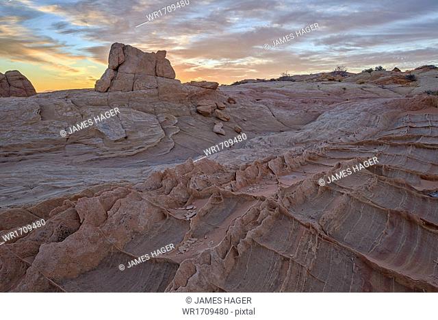 Sandstone fins at sunrise, Coyote Buttes Wilderness, Vermilion Cliffs National Monument, Arizona, United States of America, North America