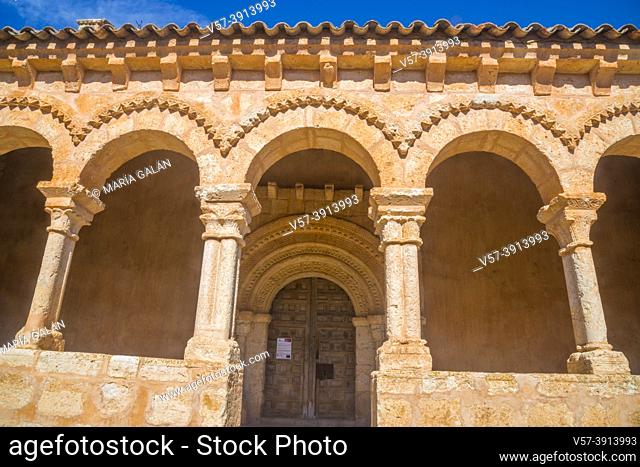 Portico of San Martin church. Rejas de San Esteban, Soria province, Castilla Leon, Spain