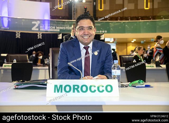 Morocco Minister of Foreign Affairs and International Cooperation Nasser Bourita pictured during a joint African Union and European Union ministerial meeting in...