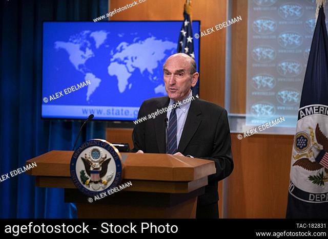 U.S. Special Representative for Venezuela Elliott Abrams speaks with reporters during a briefing at the State Department on June 25, 2019 in Washington, D
