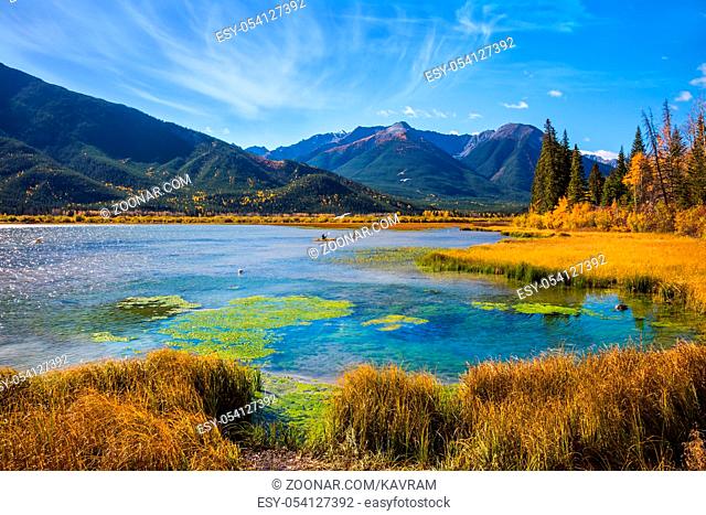 Beautiful Lake Vermilion in Banff National Park. The Canadian province of Alberta, the Rocky Mountains. Perfect sunny day