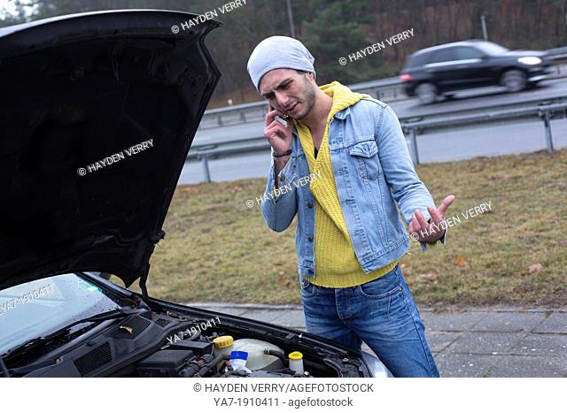 Angry Man With broken Down Car