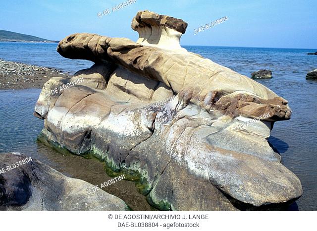 Eroded rocks on a beach, Lemnos island, Greece