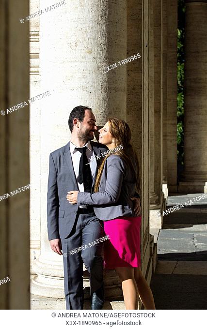 Engagement couple Piazza del Campidoglio in Rome Italy