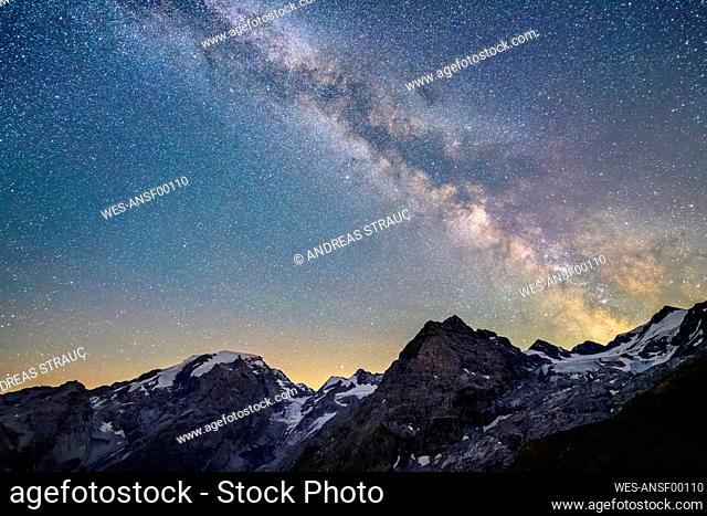 Milky Way galaxy stretching over peaks of Ortler Alps