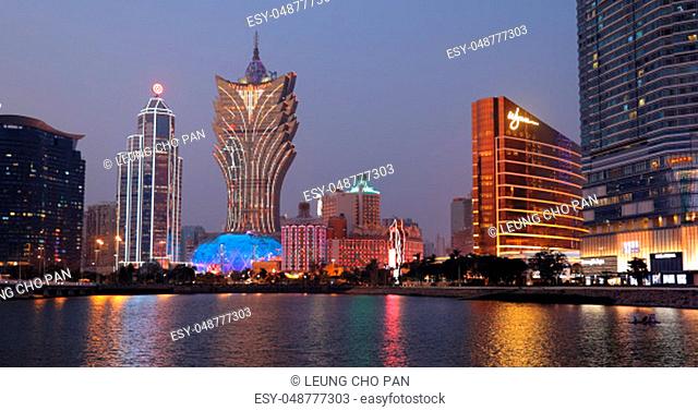 Nam Van Lake Macau- 22 January 2019: Timelapse of Macau city skyline at night