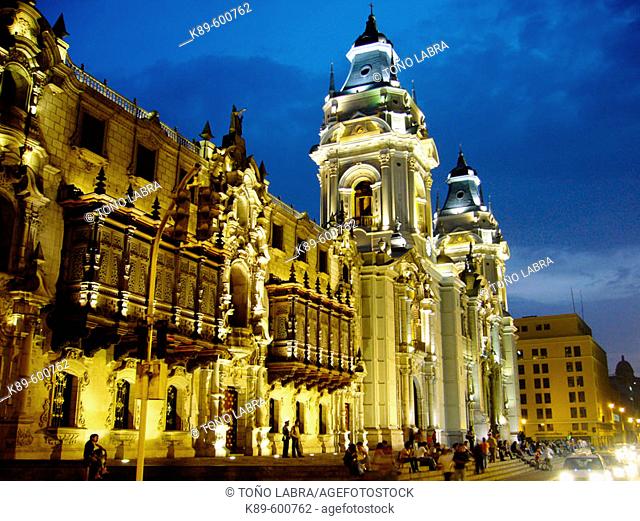 Cathedral and archbishop palace. Historic centre. Lima. Peru