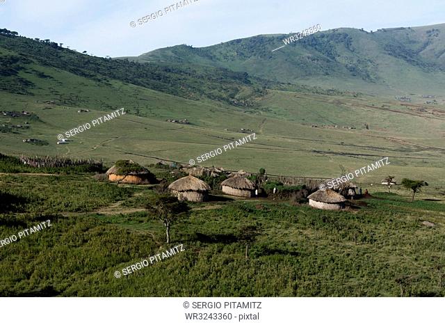 A Masai village in the Ngorongoro Conservation Area, Serengeti, Tanzania, East Africa, Africa