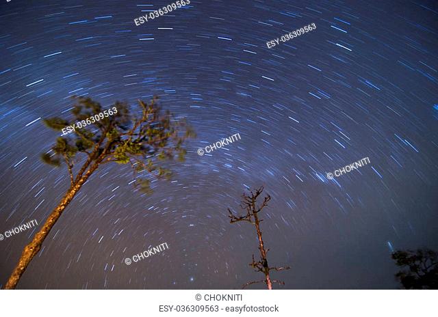 The stars in the sky, Top view of Mountain, Khao chang puak, Thailand