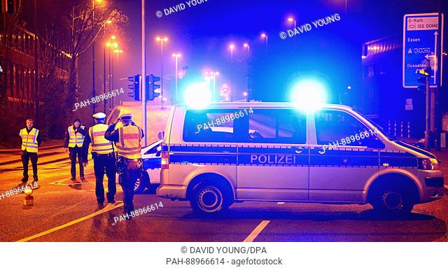 Emergency vehicles in Duesseldorf, Germany, 09 March 2017. Numerous roads were closed and people evacuated after the discovery of a World War II bomb in the...