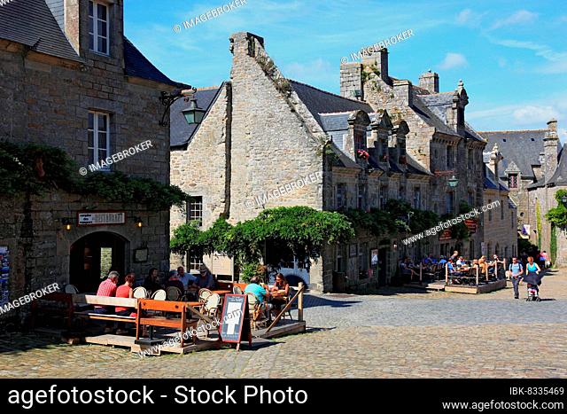 In the medieval village of Locronan, houses in the market place, church square, Brittany, France, Europe