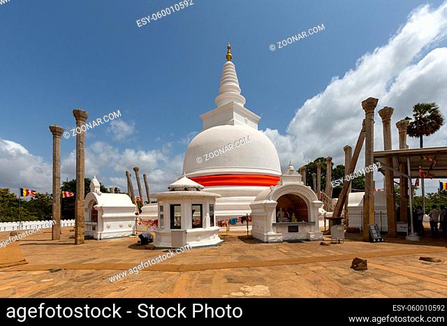 Anuradhapura, Sri Lanka - August 21, 2018: Ancient Buddhist Temple Thuparamaya, the earliest Dagoba to be constructed in the island