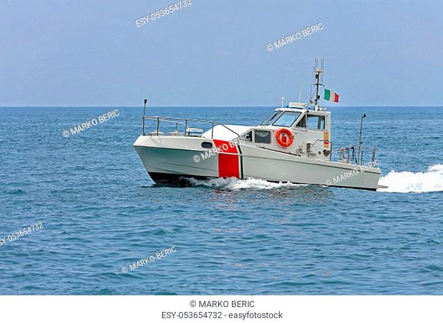 Coast Guard Vessel Patrol at Sea Near Amalfi Coast