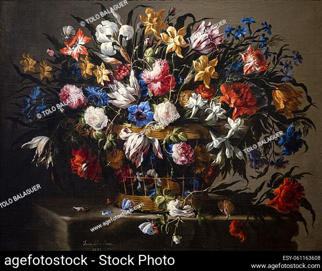 Juan de Arellano, Small basket of flowers, 1671, oil on canvas, Museo de Bellas Artes, Bilbao, Spain