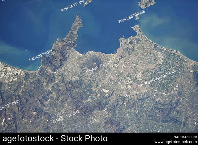 Mount Vesuvius on the Gulf of Naples in Italy is pictured from the International Space Station as it orbited 260 miles above on April 12, 2022