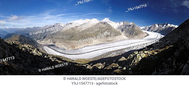 Switzerland, Valais, Western Europe, Aletsch Glacier UNESCO world heritage site nr  Bettmerhorn  Note: This is a digitally stitched panoramic image