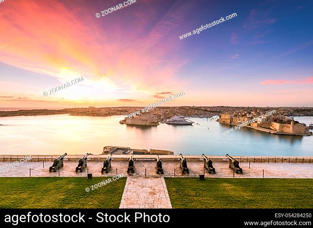 Beautiful sunrise over Three Cities in Malta
