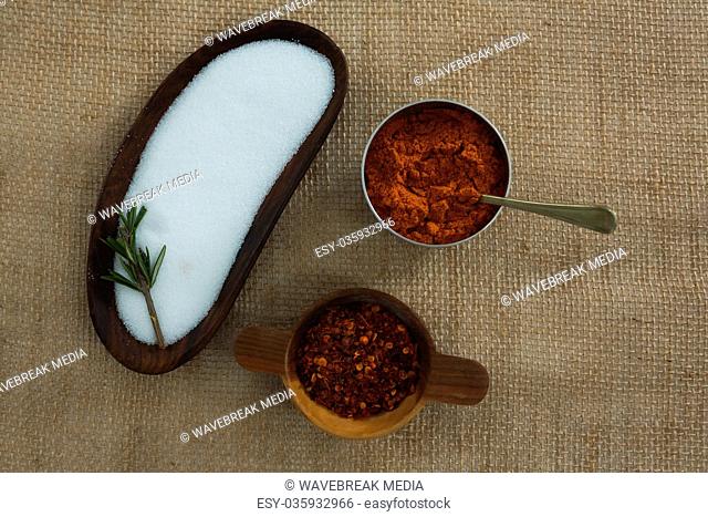 Various spices and salt in bowl