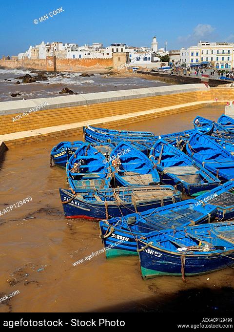blue fishing boats, Fishing Port, Essaouira, Morocco