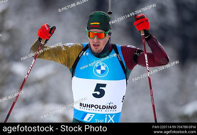 13 January 2022, Bavaria, Ruhpolding: Biathlon: World Cup, Sprint 10 km in Chiemgau Arena, men. Vytautas Strolia from Lithuania in action