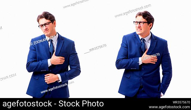 Young sick and unhappy businessman isolated on white background