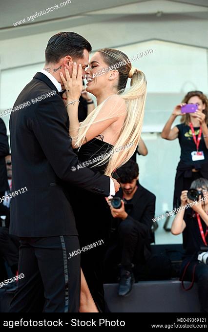 Italian tv carachters Alessandro Basciano and Sophie Codegoni at the 79 Venice International Film Festival 2022. He made marriage proposal to her