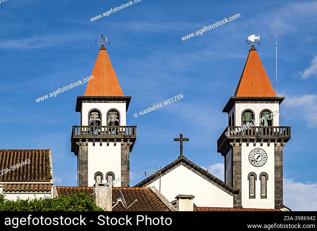 Furnas, Sao Miguel Island, Azores, Portugal - May, 2022: the old church (church of Santa Ana) of Furnas