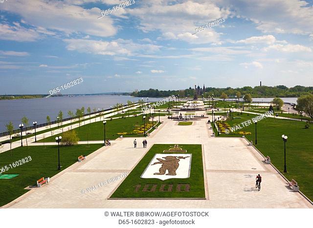 Russia, Yaroslavl Oblast, Golden Ring, Yaroslavl, Volga Riverfront, The Strelka, elevated view