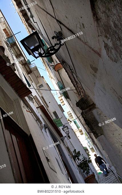 view from out of a poor narrow alley into the blue sky , Italy, Amalfi