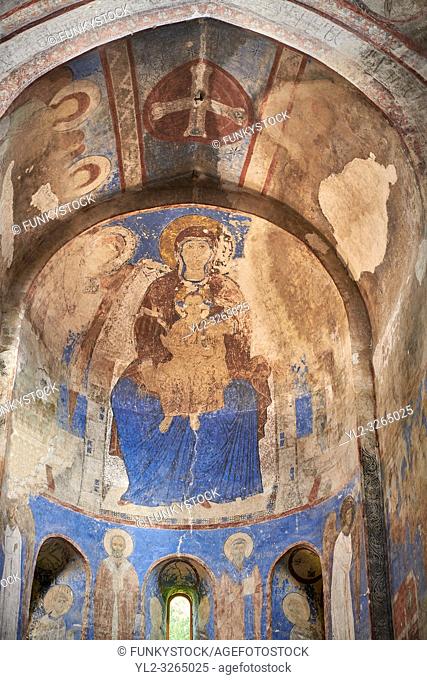 Pictures and images of the historic frescoes of St Nicholas Church interior in the medieval Kintsvisi Monastery Georgian Orthodox Monastery complex