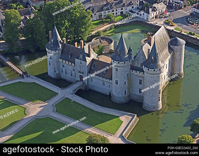 France, Loiret, Sully-sur-Loire village, the castle (aerial view)
