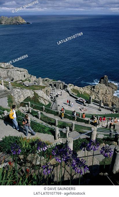 The Minack Theatre is an open-air theatre, constructed in 1929 above a gully with a naturally-occuring granite outcrop jutting into the sea