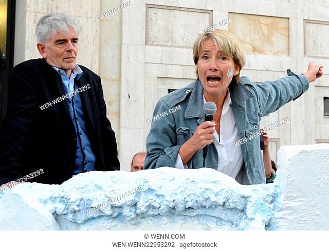 Emma Thompson joins Greenpeace celebration as Shell announce end of Arctic oil drilling, outside Shell’s South Bank offices