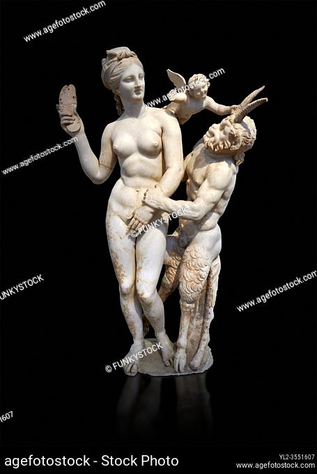 Hellenstic marble statue group of Aphrodite (Venus) with Pan and Eros, Circa 100 BC, House of Poseidonaistai of Beryttos, Delos
