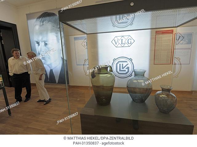 Glass vases are on Friday (11.05.2012) in a showcase in the first special exhibition in new rooms of the New Castle in Bad Muskau, Saxony