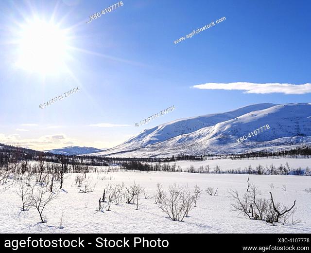 Landscape in Svanelvdalen. The island Senja during winter in the north of Norway. Europe, Norway, Senja, March