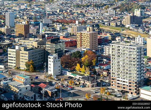 aerial view of city of koriyama in Fukushima Japan