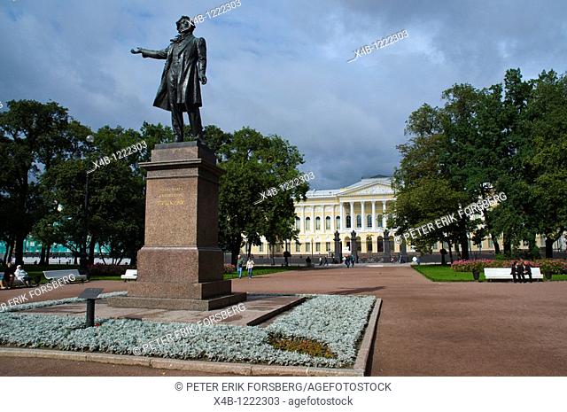 Statue of Alexander Pushkin at ploshchad Iskusstv Arts Square central St Petersburg Russia Europe