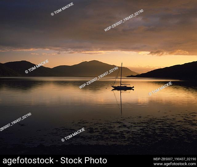 Lone Sailboat on Loch Alsh, Dorine, Highland Region, Scotland