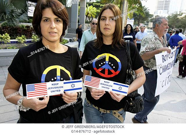 Florida, Miami, Brickell Avenue, Venezuelan Consulate, rally, protest, Caracas synagogue attack, anti Semitism, Jew, Jews, President Hugo Chavez, woman, women