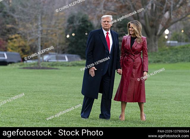 United States President Donald J. Trump and First lady Melania Trump depart the White House in Washington, DC December 5