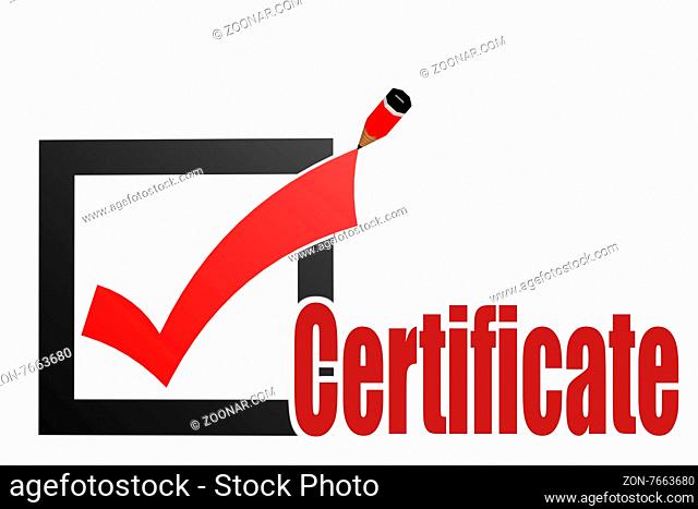 Check mark with certificate word image with hi-res rendered artwork that could be used for any graphic design