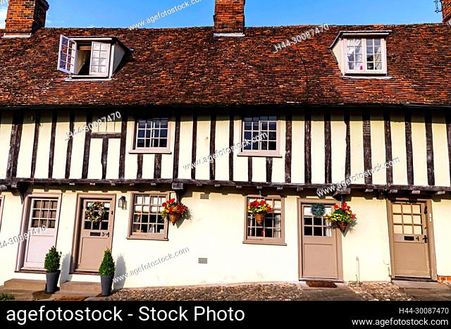 England, Essex, Saffron Walden, Colourful Medieval Timber Framed Houses