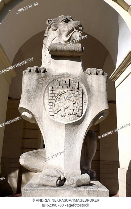 Sculpture, stone lion, city symbol, Lviv, Ukraine, Eastern Europe