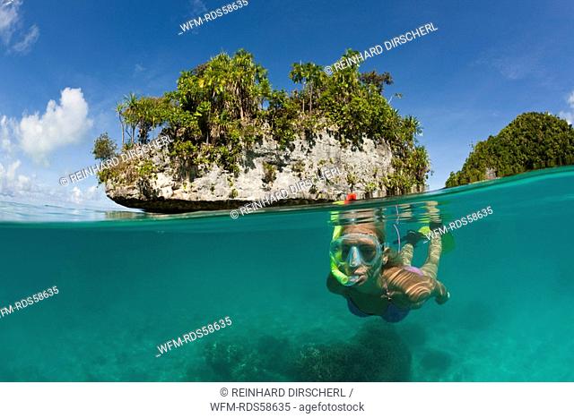 Woman snorkeling in Palau, Micronesia, Palau