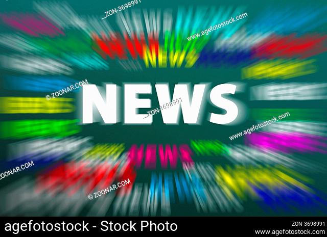 Chalk drawing of News word on a blurred chalkboard with colorful motion rays Chalk drawing of News word on a blurred chalkboard with colorful motion rays