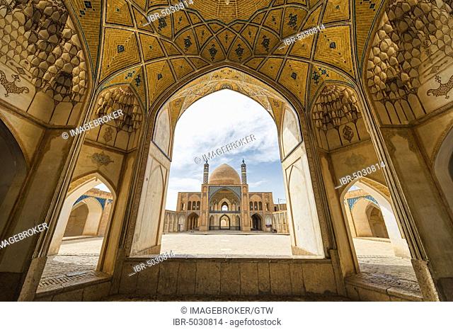 View to inner Courtyard, Agha Bozorg Mosque, Kashan, Isfahan Province, Iran, Asia